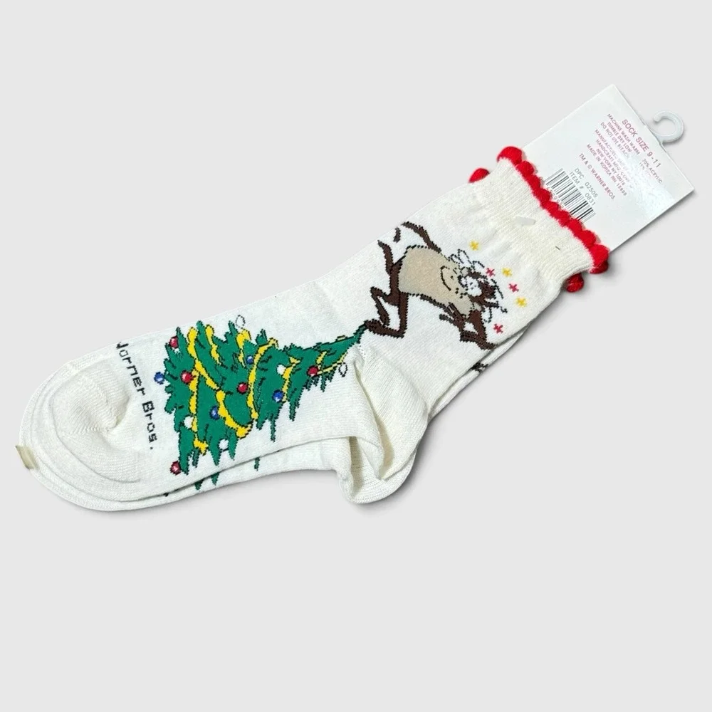 Vintage 1996 Looney Tunes Taz Christmas Sock NWT Ruffle Cuff 90s Kidcore Holiday